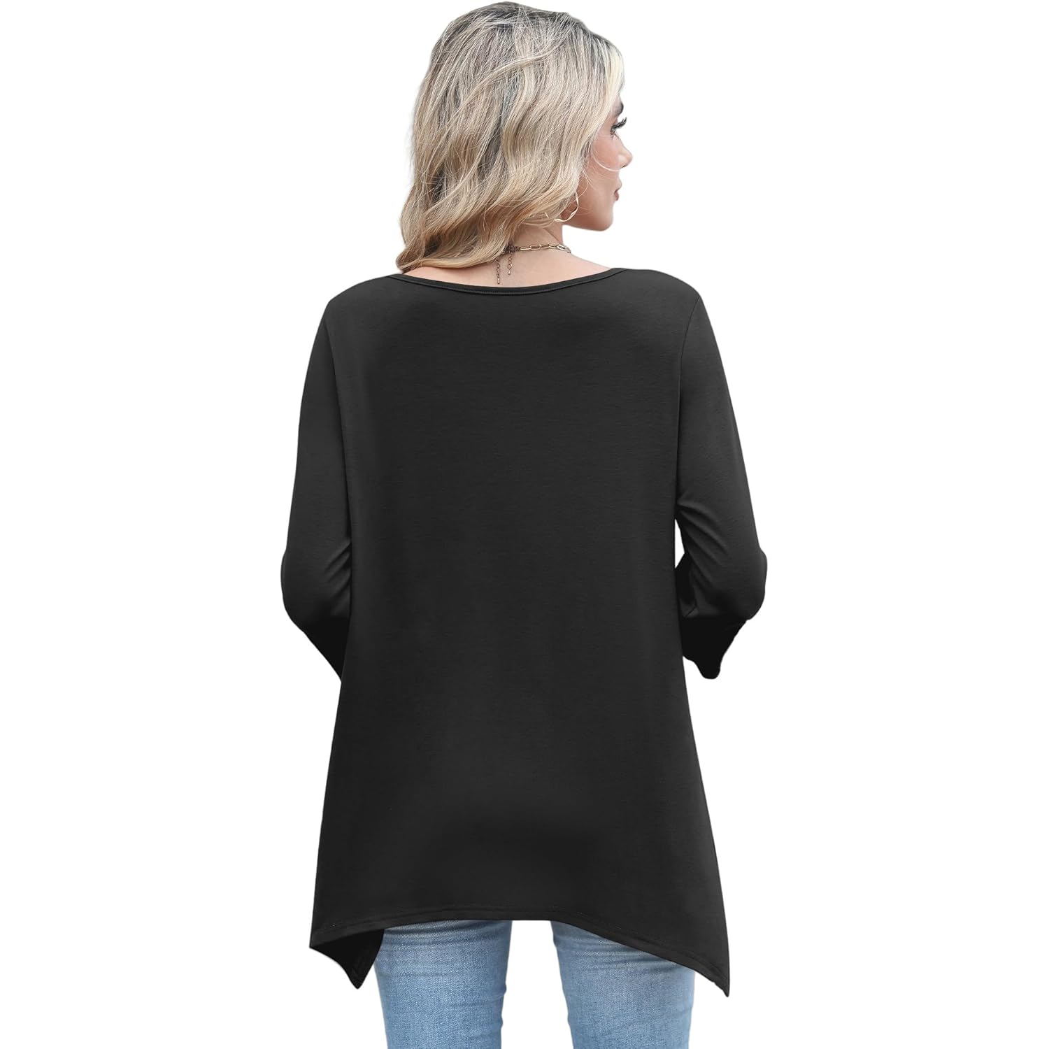 Women's Loose Fit Crew Neck Tunic Top Black