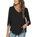 Women's Chiffon Work V-Neck Tunic Top Black
