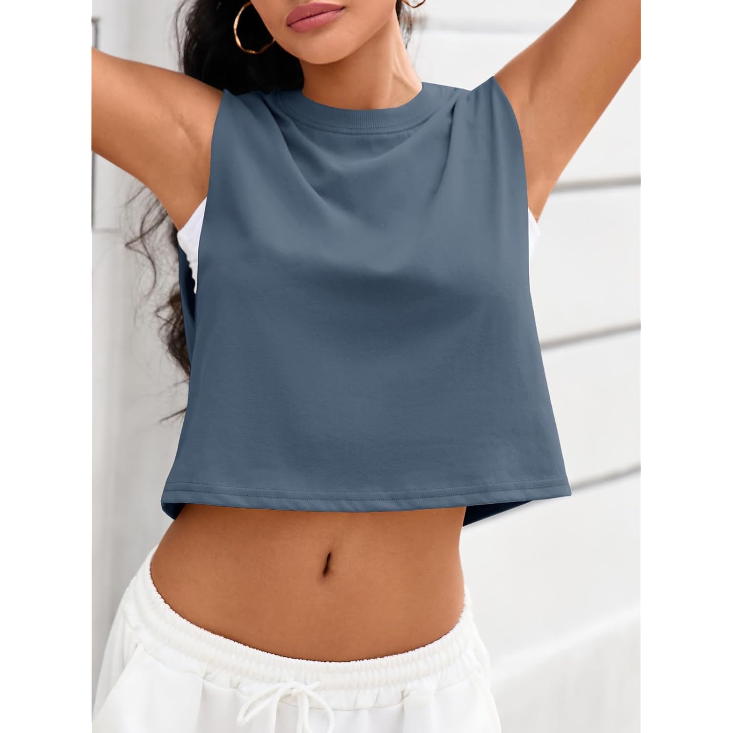 Women's Boxy Workout Crop Tank Top Blue Grey