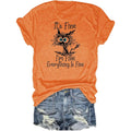 Women's I'm Fine Everything is Fine T-Shirts Short Sleeve Sayings Loose Fit Casual Cute Cat Graphic Tee Blouse Tops