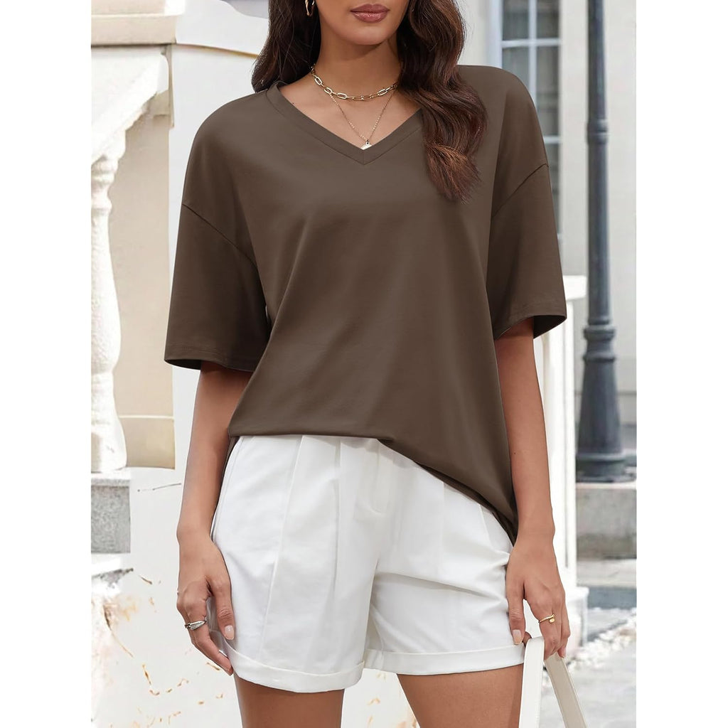 Women's Oversized V-Neck Tunic Top Light Brown