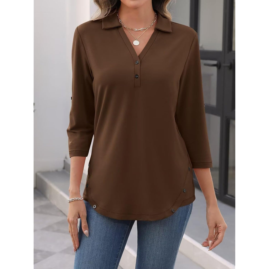 Women's Collared Button Detail Tunic Top Coffee