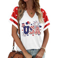 Patriotic V Neck Shirts 4th of July for Women American Flag Graphic Tee Casual Color Block Short Sleeve Summer Tops