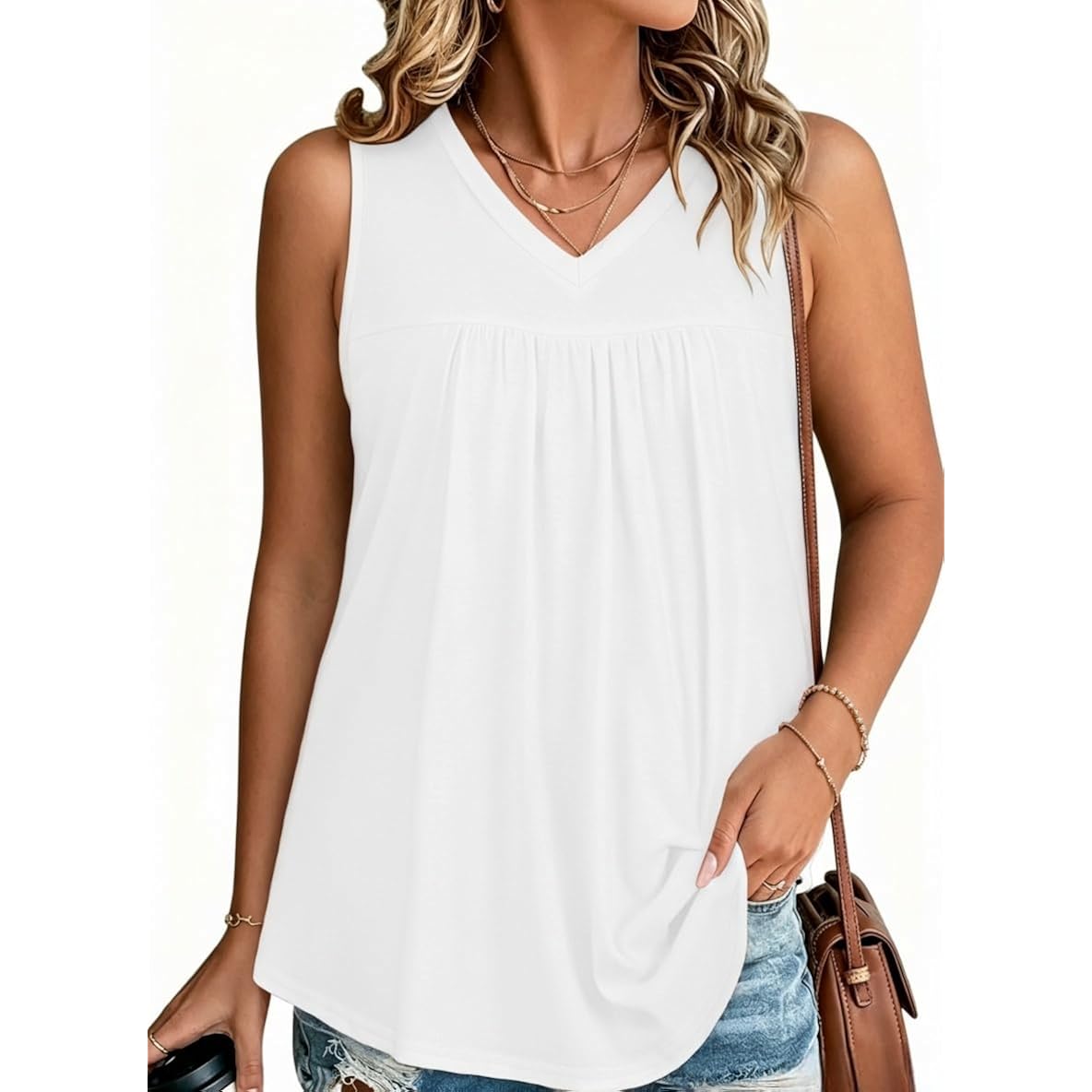 Women's Loose Fit V-Neck Tank Top Pure White