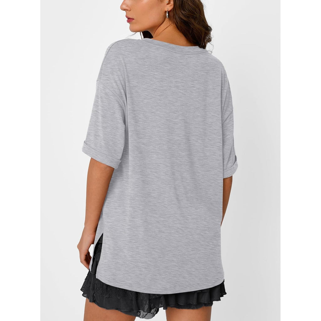 Trendy Queen Plus Size Oversized V Neck Tshirt Breathable Workout Wear