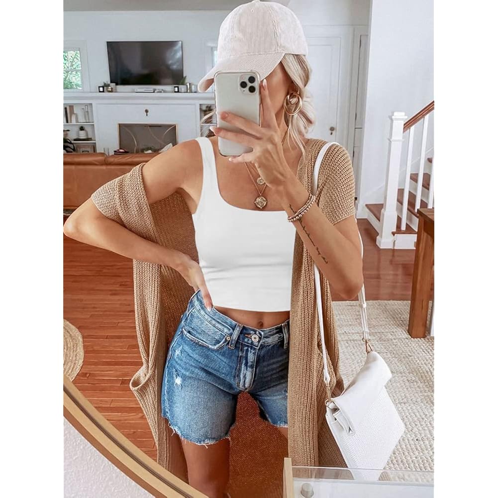 Women's Double Lined Square Neck Tank Top White