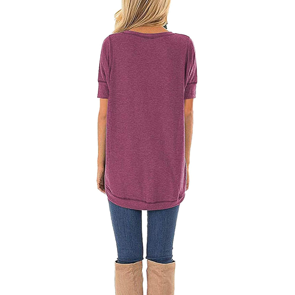 Women's Side Split Tunic Top Crewneck Red
