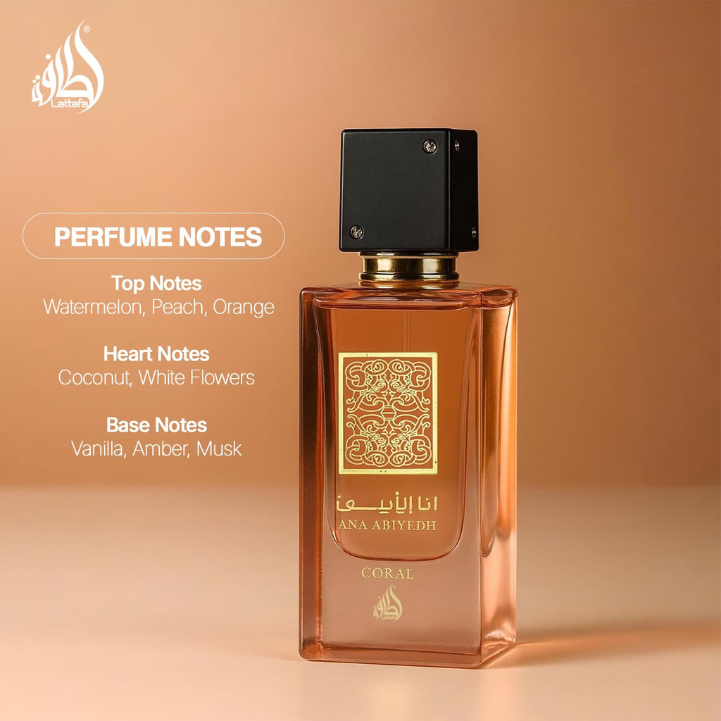 Lattafa Ana Abiyedh Coral for Unisex Eau de Parfum Spray, 2.0 Ounce / 60 ml