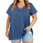 Women's Loose Fit V-Neck Tunic Top Grey/Blue