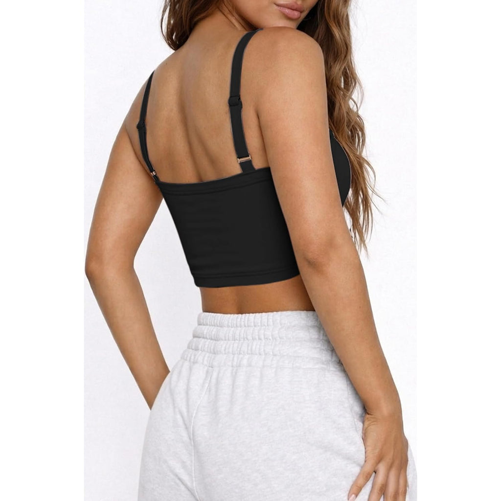 CHYRII Womens Tank Tops with Built in Bras Square Neck Cropped Sleeveless Summer Going Out Basic Camisole Tops