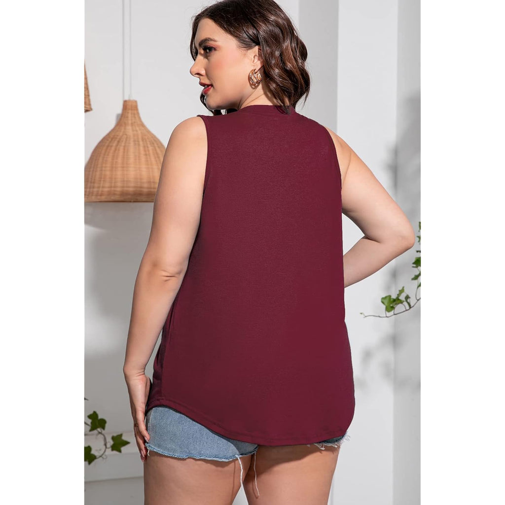 CARROTMOB Plus Size Sleeveless Tops Women Casual Summer Sleeveless Loose Fit V Neck Ladies Basic Tshirt