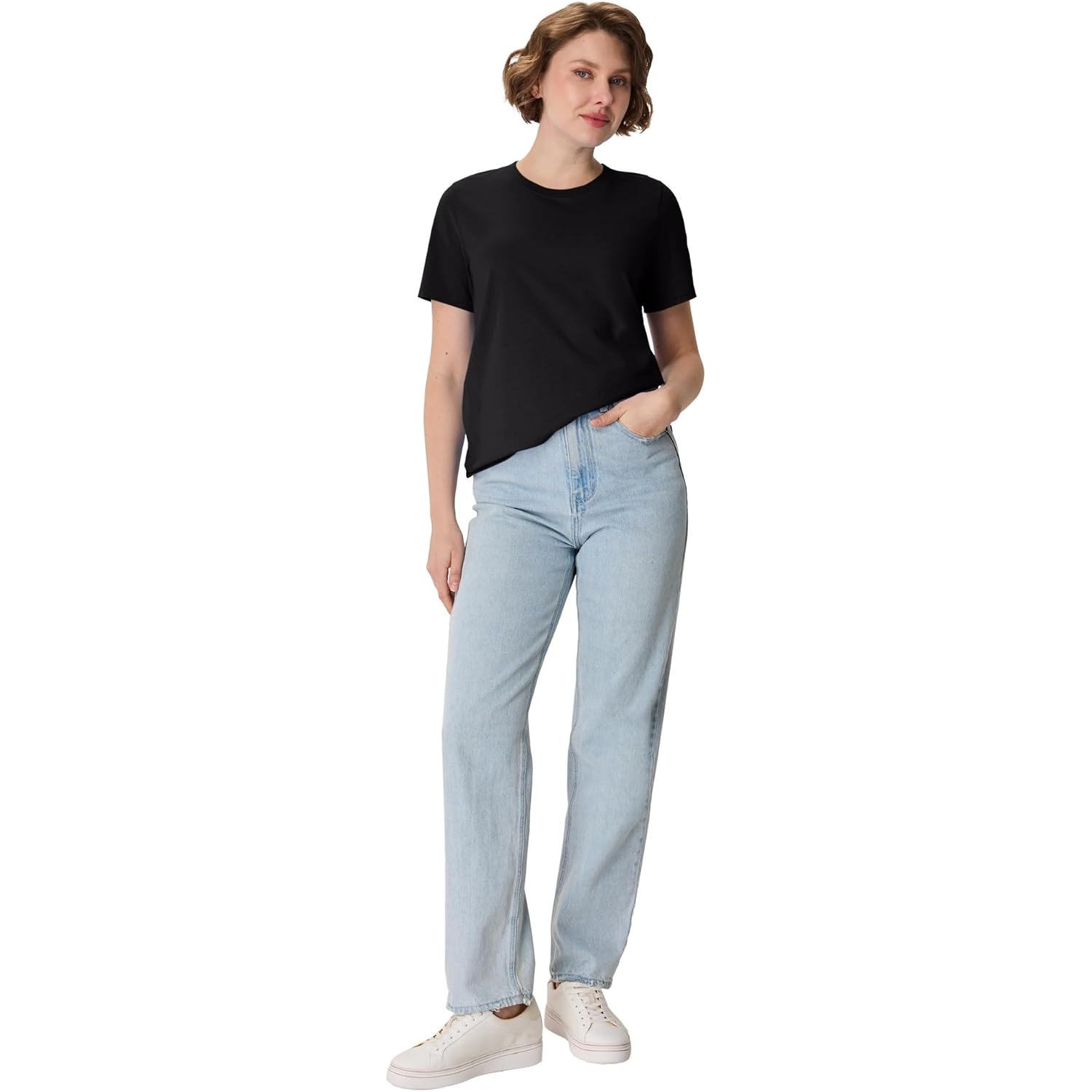 Hanes Women's Perfect-T Crewneck T-Shirt, Lightweight Cotton Short Sleeve Tee for Women