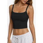 CHYRII Womens Tank Tops with Built in Bras Square Neck Cropped Sleeveless Summer Going Out Basic Camisole Tops