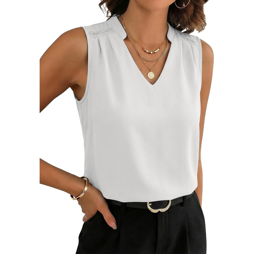Women's Lace Patchwork V-Neck Tank Top White