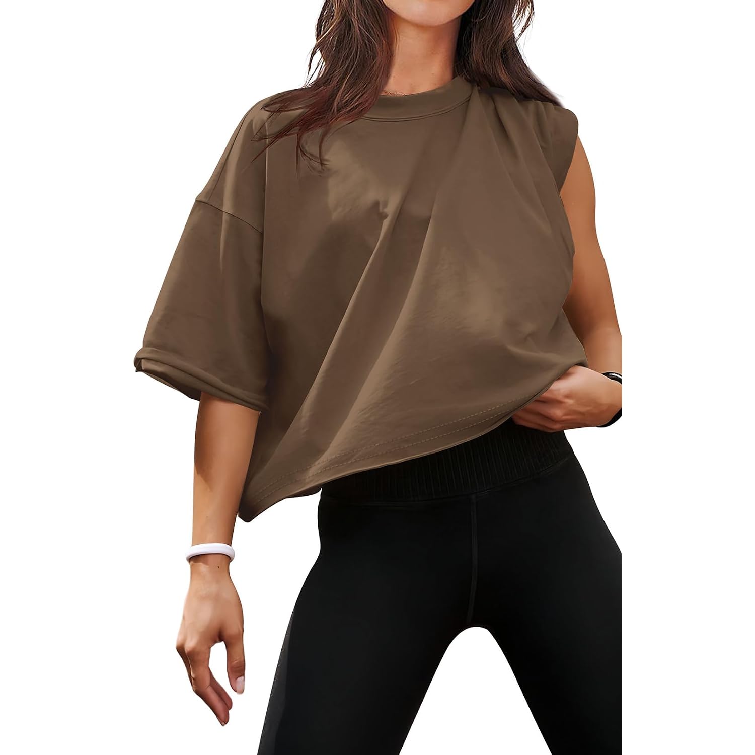 XIEERDUO Cotton Tshirts for Women Drop Shoulder Round Neck Oversized Crop Tops Workout Tops Tees