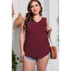 CARROTMOB Plus Size Sleeveless Tops Women Casual Summer Sleeveless Loose Fit V Neck Ladies Basic Tshirt