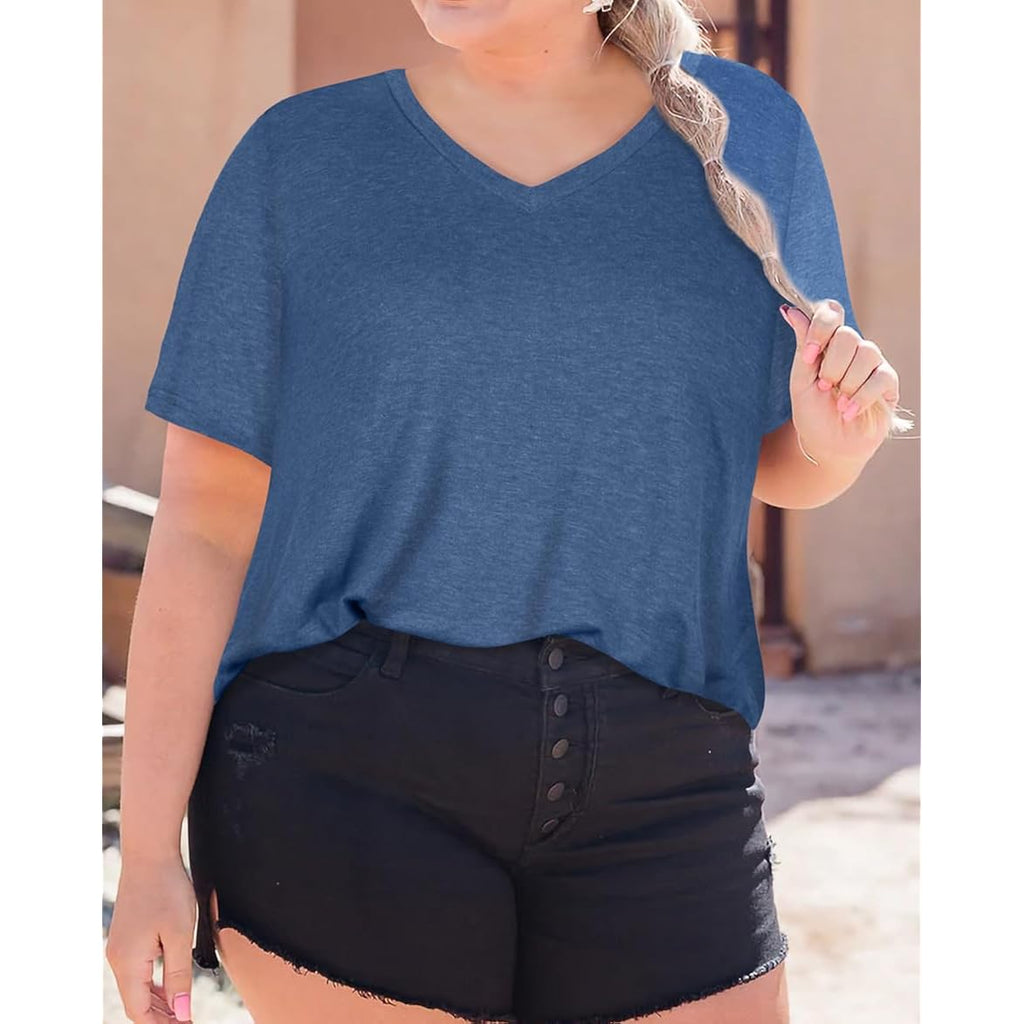 Women's Loose Fit V-Neck Tunic Top Grey/Blue