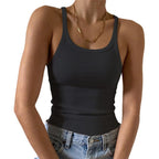 Women's Ribbed Scoop Neck Tank Top Full Length Black