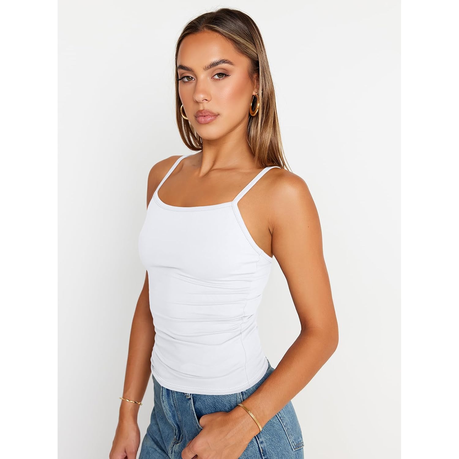 Trendy Queen Womens Adjustable Camisole Sleeveless Square Neck Spaghetti Strap Tank Tops Basic Shirt