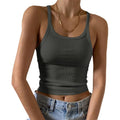 Women's Ribbed Scoop Neck Tank Top Short Charcoal Grey