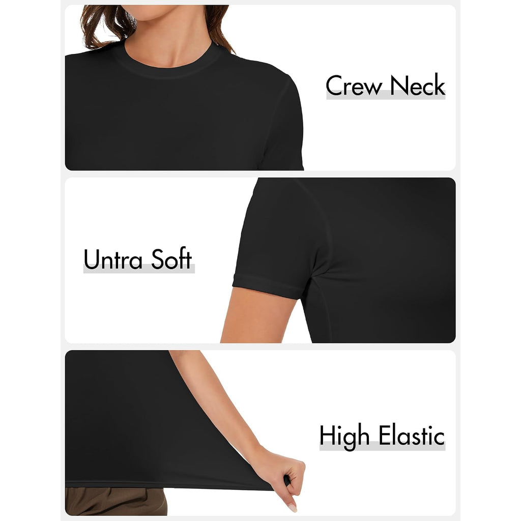 Kinglaman 5 Pack Women's Short Sleeve Basic T Shirts Tees, Slim Fit Crew Neck Tshirt Summer Tops for Casual Workout Trendy