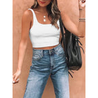 Women's Double Lined Square Neck Tank Top White