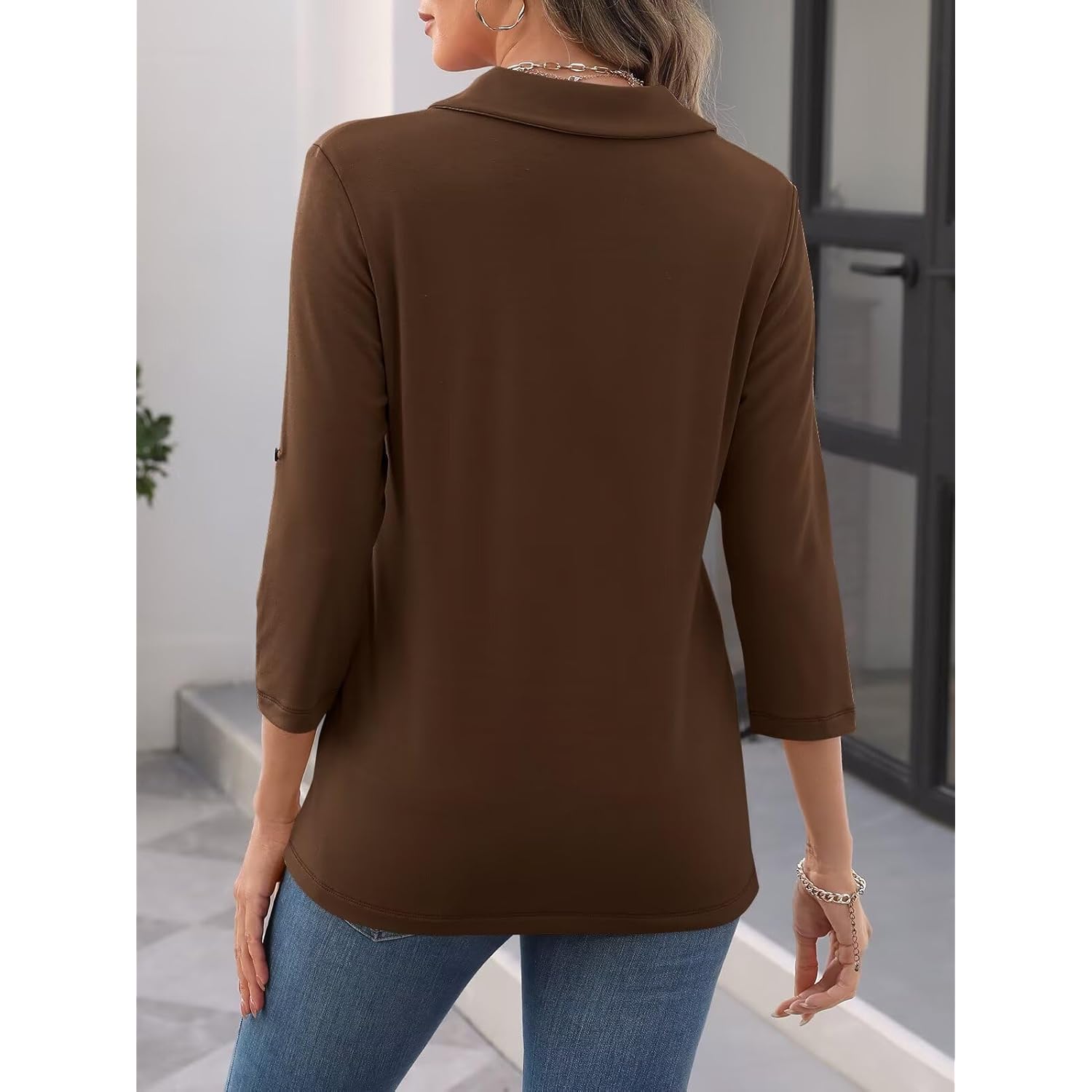 Women's Collared Button Detail Tunic Top Coffee