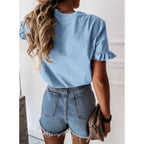 Women's Ruffle Sleeve T-Shirt Khaki/Pink Heart