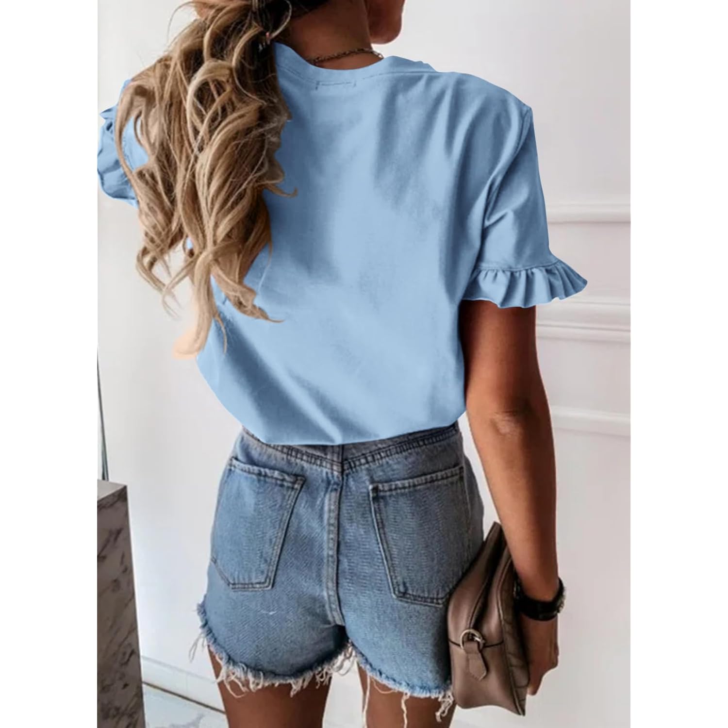 Women's Ruffle Sleeve T-Shirt Khaki/Pink Heart