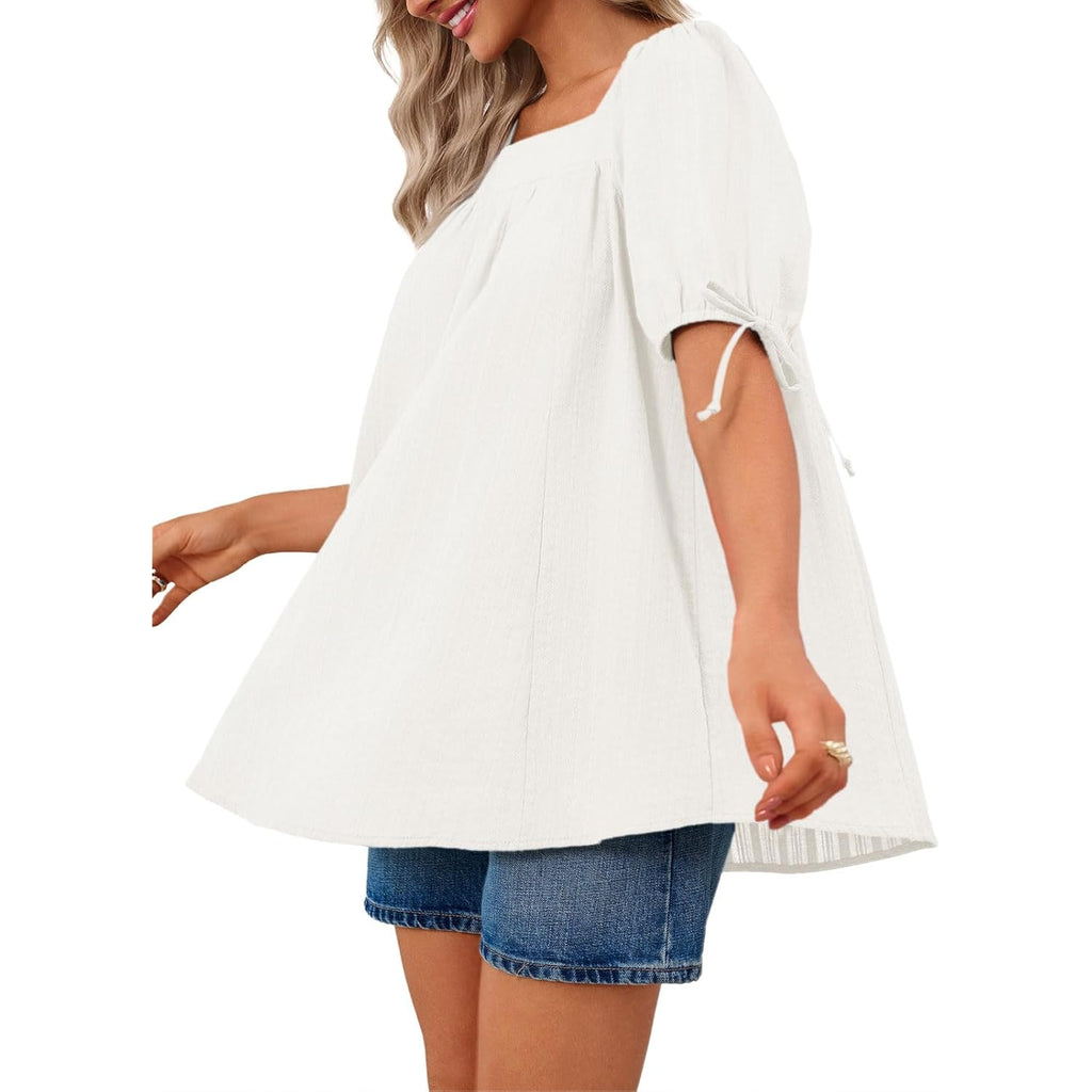 Women's Square Neck Babydoll Tunic Top White