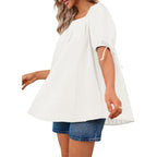 Women's Square Neck Babydoll Tunic Top White