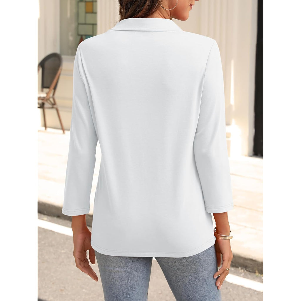 Women's 3/4 Sleeve V-Neck Polo Shirt White