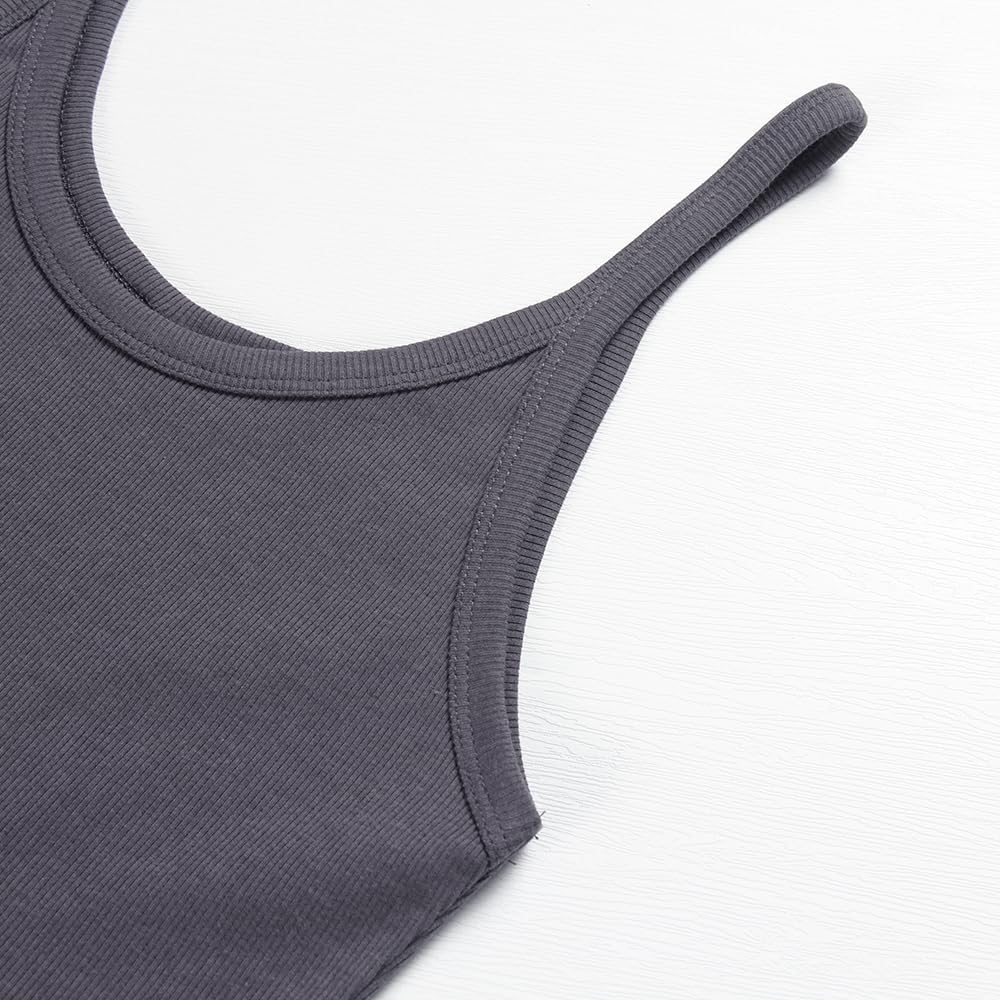 Women's Ribbed Scoop Neck Tank Top Short Charcoal Grey