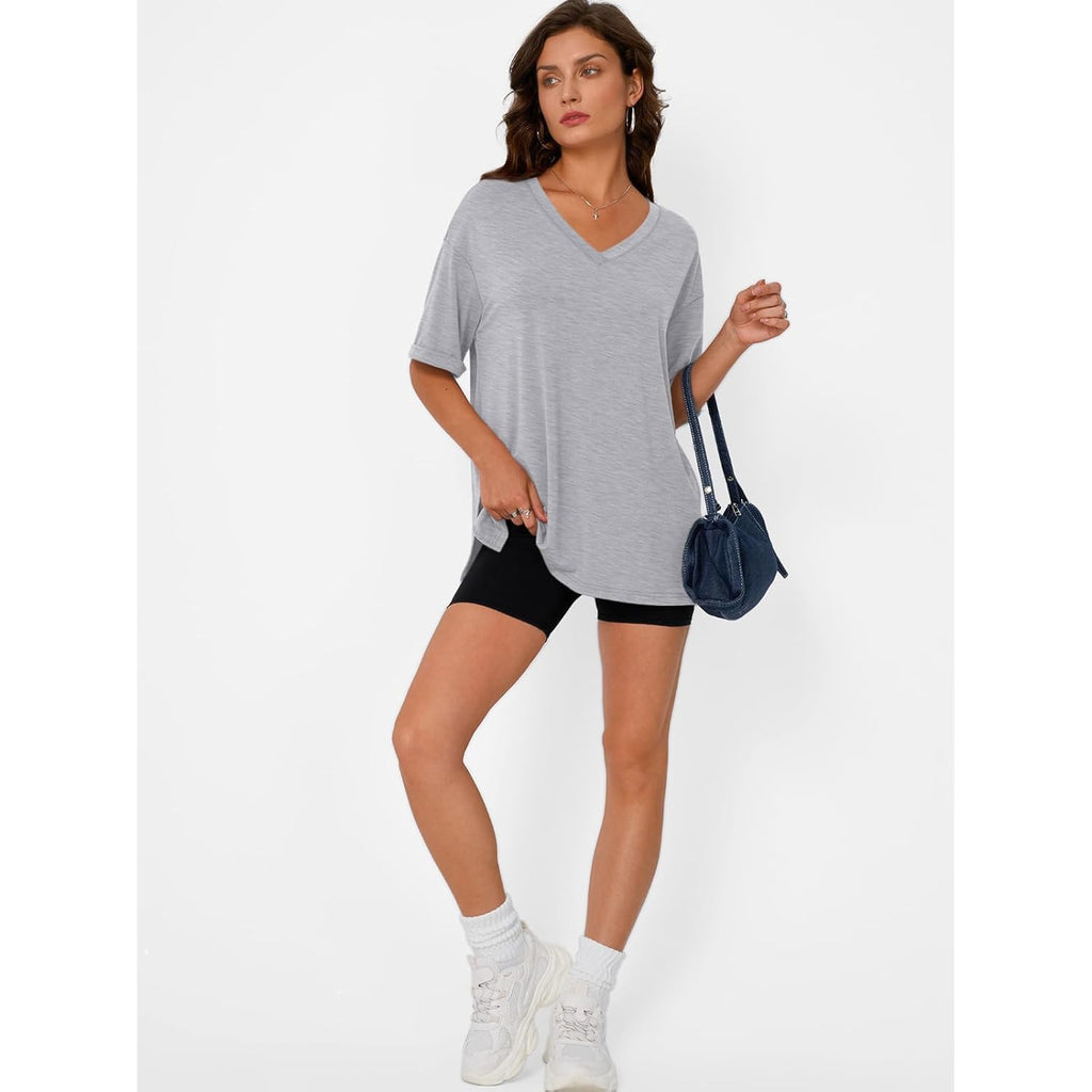 Trendy Queen Plus Size Oversized V Neck Tshirt Breathable Workout Wear