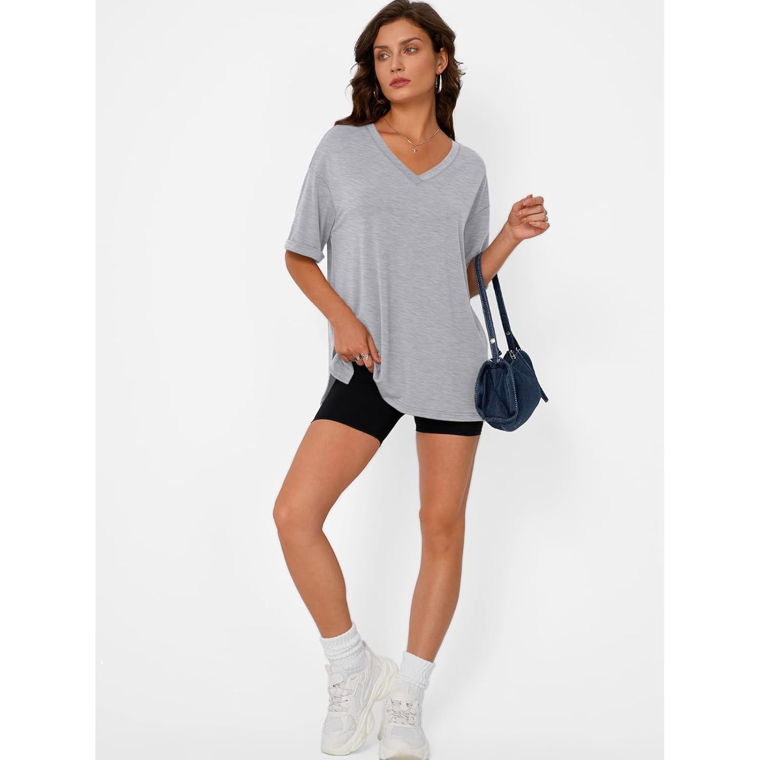 Trendy Queen Plus Size Oversized V Neck Tshirt Breathable Workout Wear