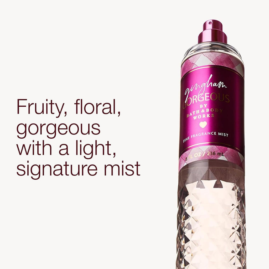Bath & Body Works Gingham Gorgeous Fine Fragrance Mist, Body Spray & Perfume for Women, Long-Lasting Personal Fragrance – Pink Strawberries, Peony Blooms, and Peach Nectar Scent, 8 fl oz - 1 Pack