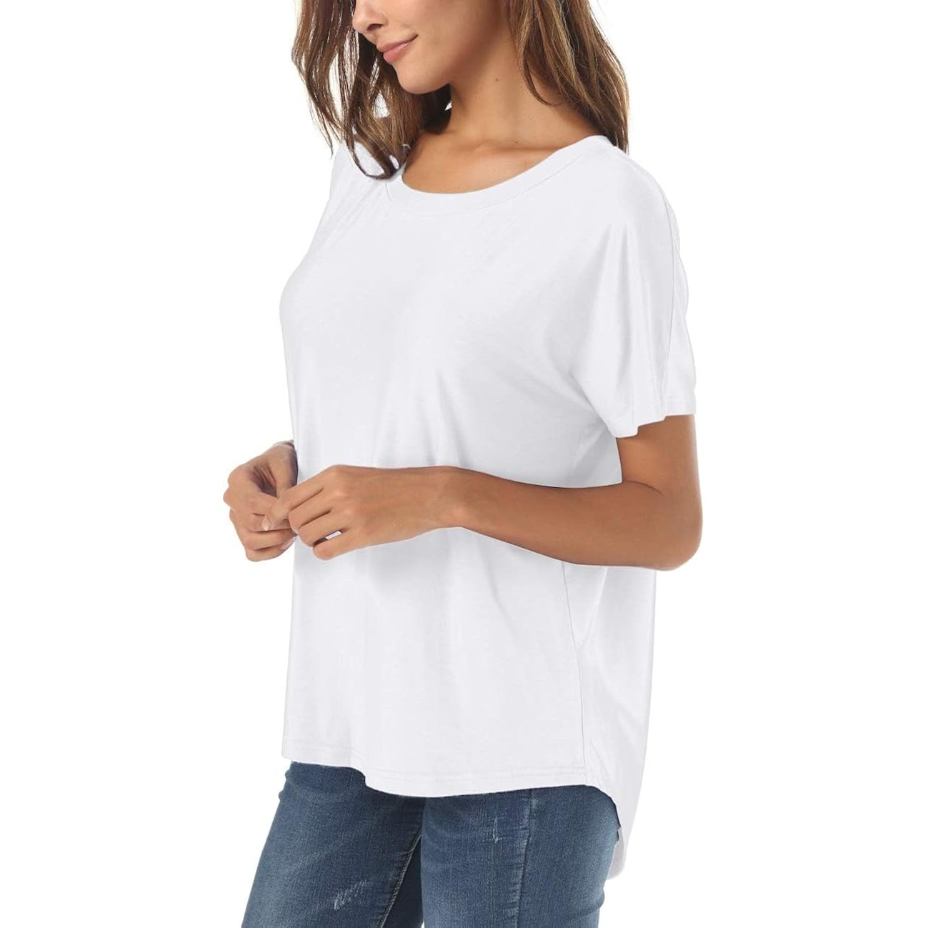 Women's Loose Fit Crew Neck Tunic Top White