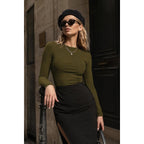 Zeagoo Womens Long Sleeve Stretch Crewneck Ribbed T-Shirt Slim Fit Casual Basic Tops S-XXL