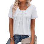WIHOLL Women T Shirts Pleated Short Sleeve Tops Business Casual Dressy Blouses