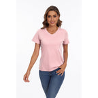 SMENG Women's Cotton V Neck T-Shirt Short Sleeve Solid Color Tee Casual Fit Tee Breathable Summer Fashion Tops