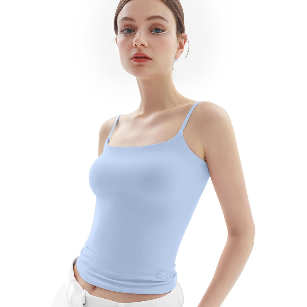 PUMIEY Women's Square Neck Tank Top Adjustable Spaghetti Straps Sleeveless Basic Tops Sharp Collection
