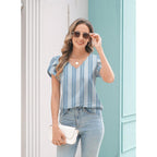 Women's Petal Sleeve V-Neck Tunic Top Striped Blue