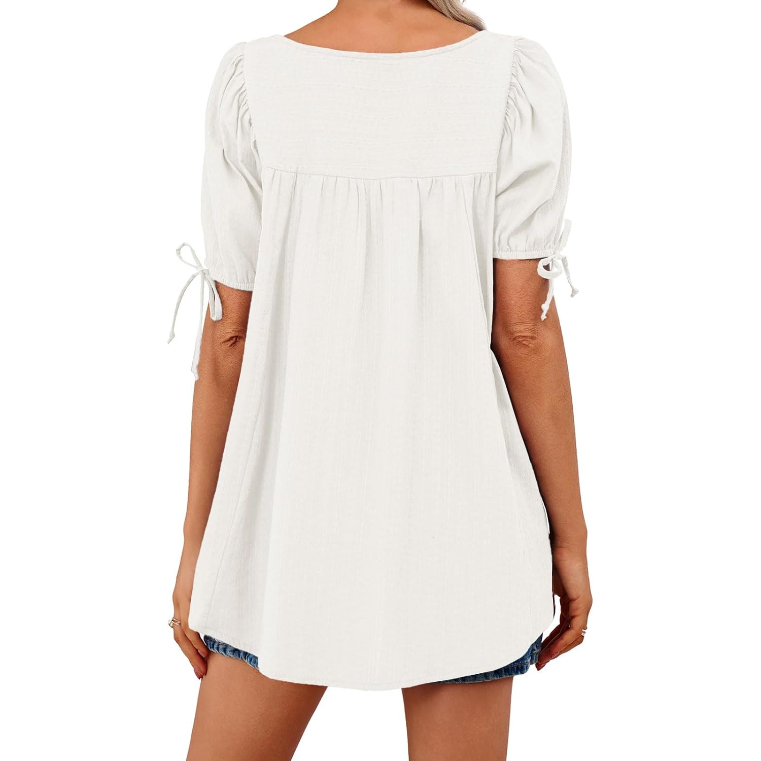 Women's Square Neck Babydoll Tunic Top White