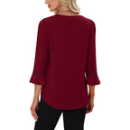 WIHOLL Womens Blouses Dressy Casual 3/4 Length Sleeve Tops Lace Trendy 2026 Spring Summer V Neck Shirts Vacation Outfits