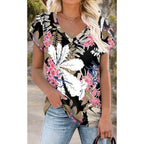 Women's Classic V-Neck Tunic Top Leaf Pink