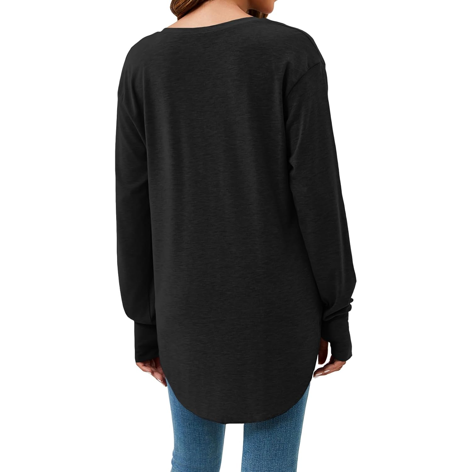 Women's Deep V-Neck Tunic Top Black