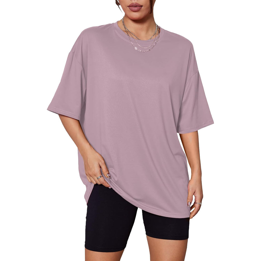 Kinglaman 5 Pack Womens Oversized T Shirts Crew Neck Loose Fit Short Sleeve Tshirts Summer Workout Plus Size Tee Tops