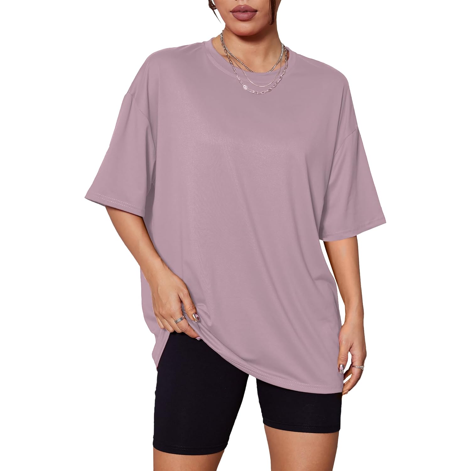Kinglaman 5 Pack Womens Oversized T Shirts Crew Neck Loose Fit Short Sleeve Tshirts Summer Workout Plus Size Tee Tops