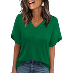 WIHOLL Womens Summer Tops Short Petal Sleeve Shirts Fashion V Neck Womens Clothing