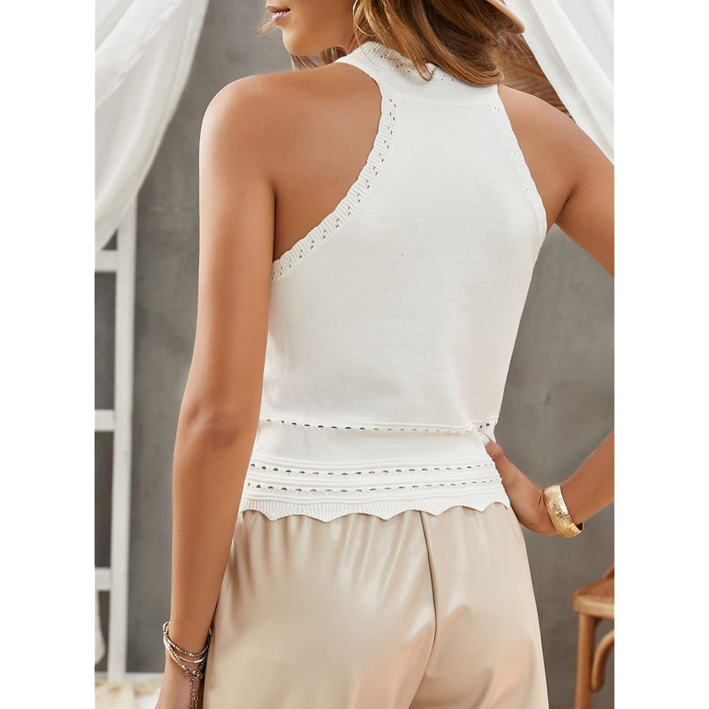 EVALESS Womens Tank Tops Summer Ribbed Knit Racerback High Neck Halter Crop Tops Blouses Sleeveless Slim Basic Cami Shirts